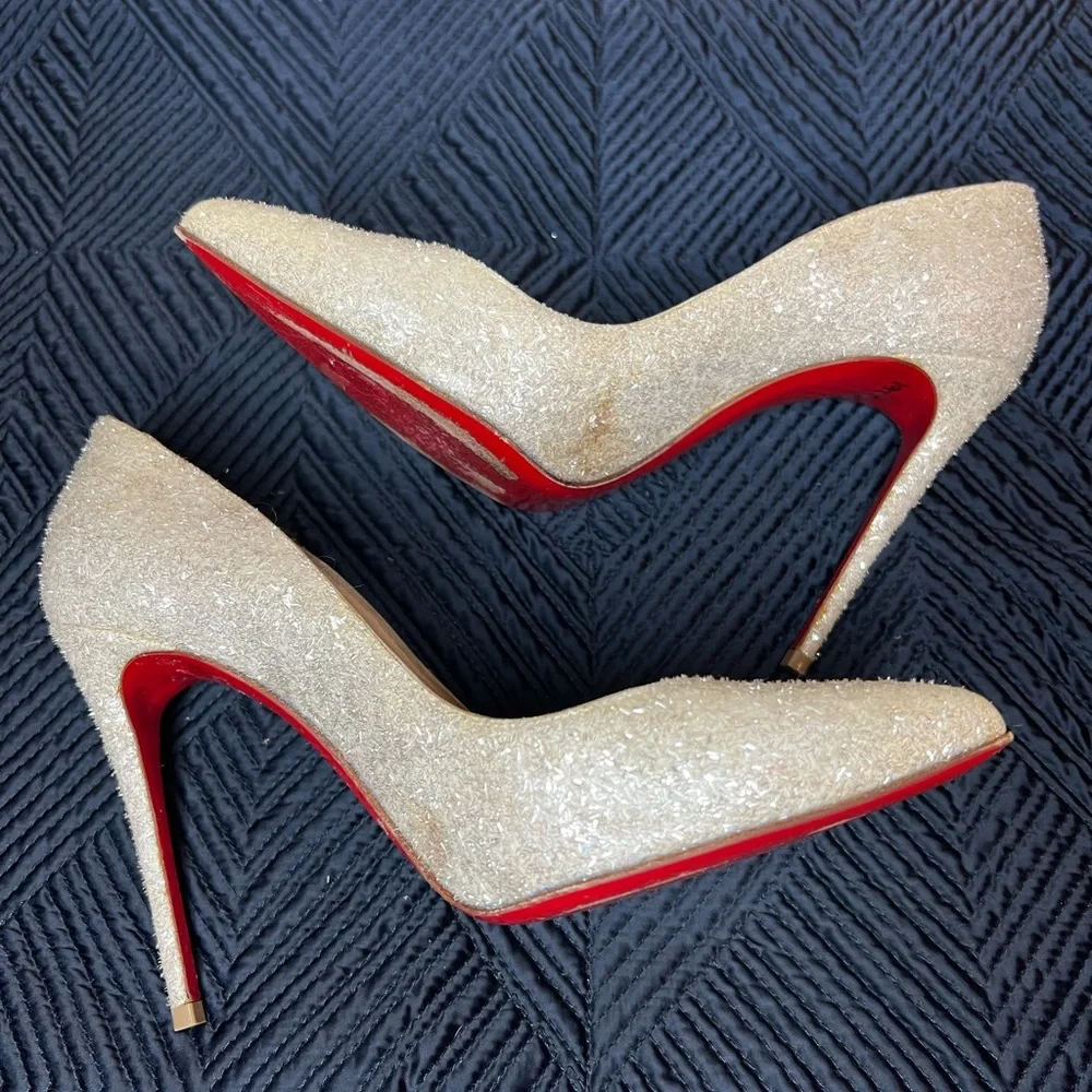 ❌SOLD ON EBAY❌Authentic Christian Louboutin White Glitter 37.5 - Picture 4 of 8